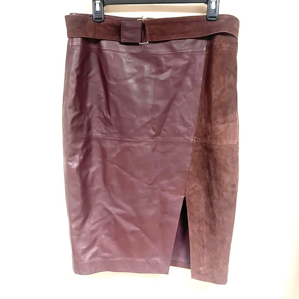 WHBM brown suede/ leather pencil skirt 10